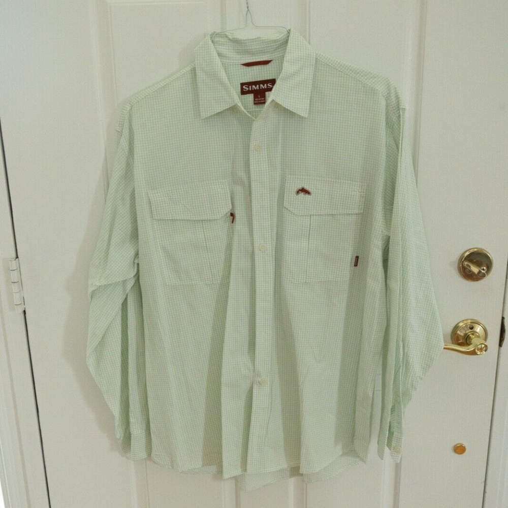 Simms 3xDry Green Long Sleeve Button Down Fishing Shirt Size Large